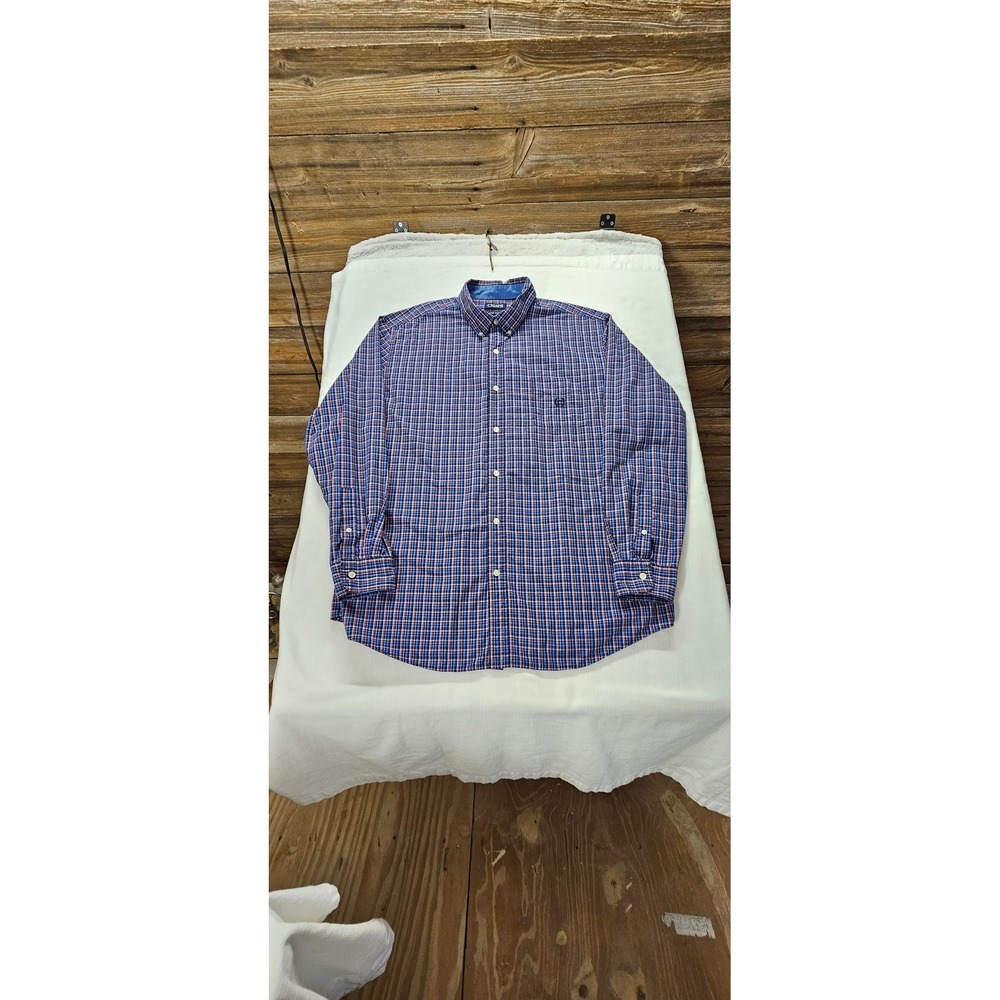 Chaps Mens Easy Care Plaid Button Down Shirt Blue Orange Long‎ Sleeve Large